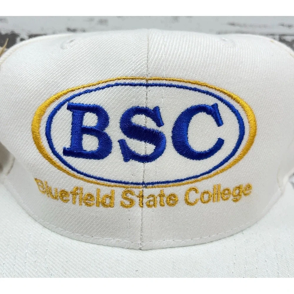 Vintage Bluefield State Collage Hat Cap Snap Back White BSC Devils 90s Y2K HBCU